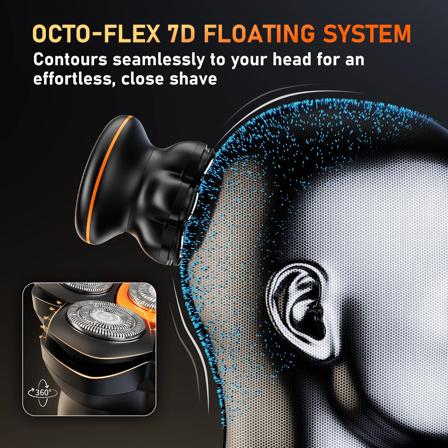 7D Head Shavers for Bald Men Wet/Dry Electric Shaver Hair Trimmer USB Rechargeable LED Display Waterproof Beard Trimmer